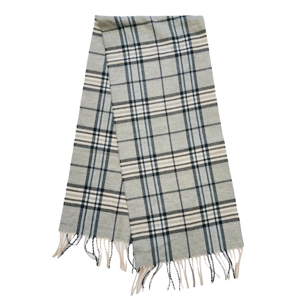 Pure Pashmina Wrap Silver Grey 3 Ply Plaid Scarf 12"x52" - Picture 2 of 5